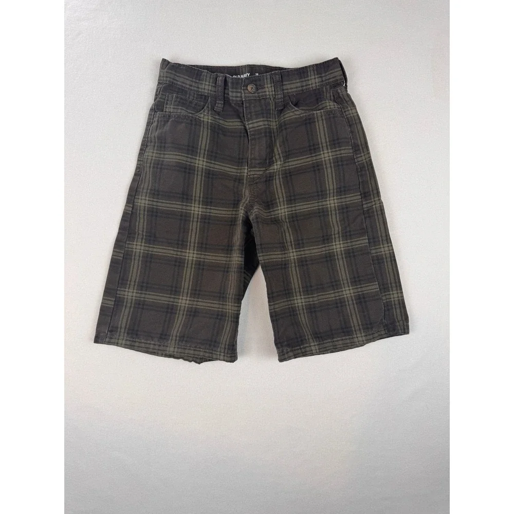 Old Navy Super Baggy Plaid Shorts Boys Size 12 Brown Cotton Casual